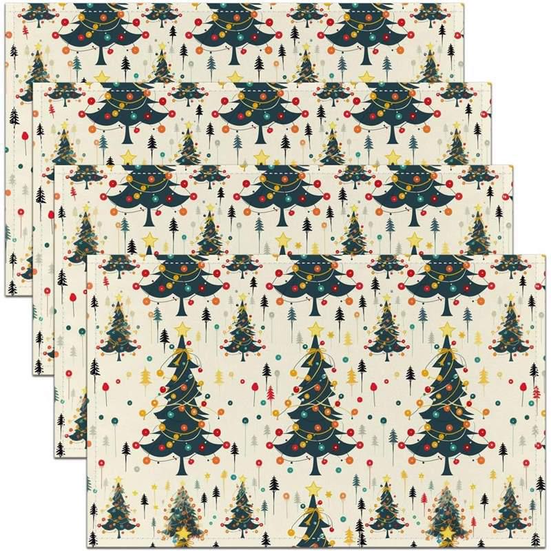 New Christmas Linen Square Placemat - Festive Party Tablecloth Decor, Beautify Coffee Table Mat.