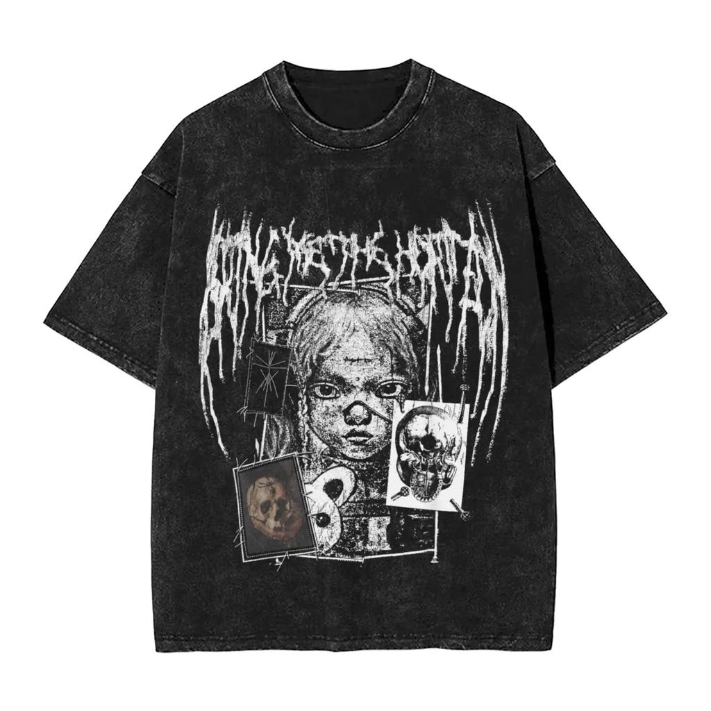 ROCK Band Bring Me The Horizon Tees for Fans BMTH Washed Vintage Tops Novelty Graphic Print Tee Shirt Vintage Loose Cotton Tops