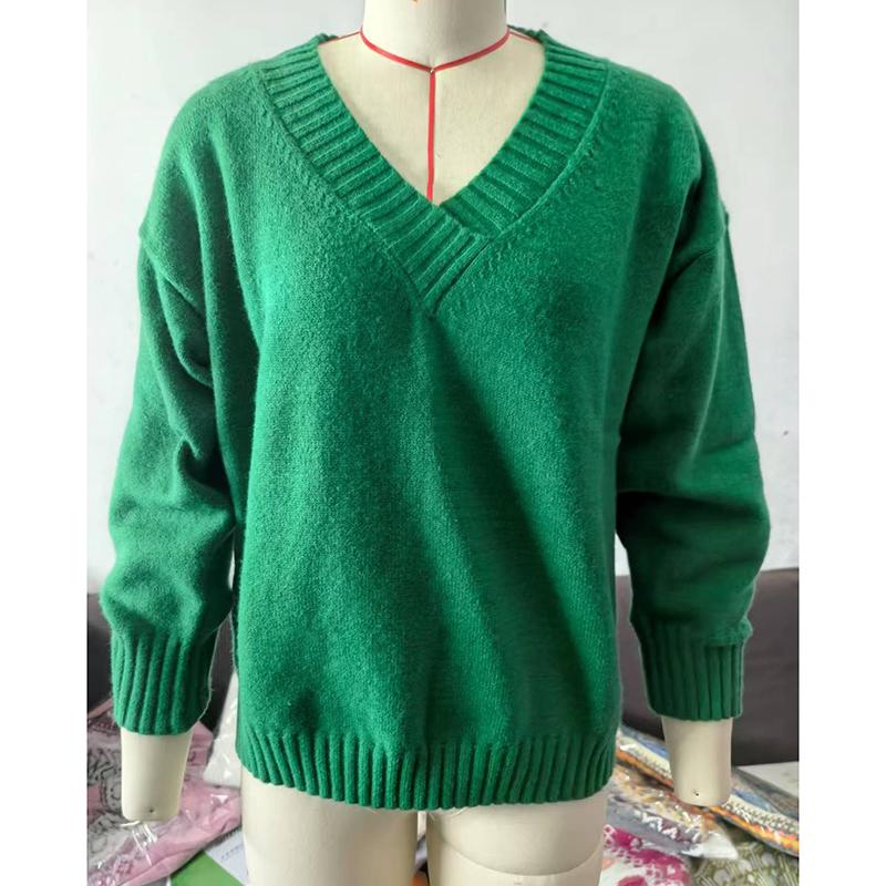 BRONG Maglione Da Donna Con Scollo A V, Maniche Lunghe, Misto Lana, Verde – Modello Morbido E Alla Moda, Taglie Dalla S Alla 5XL (fino A Busto 126 Cm)