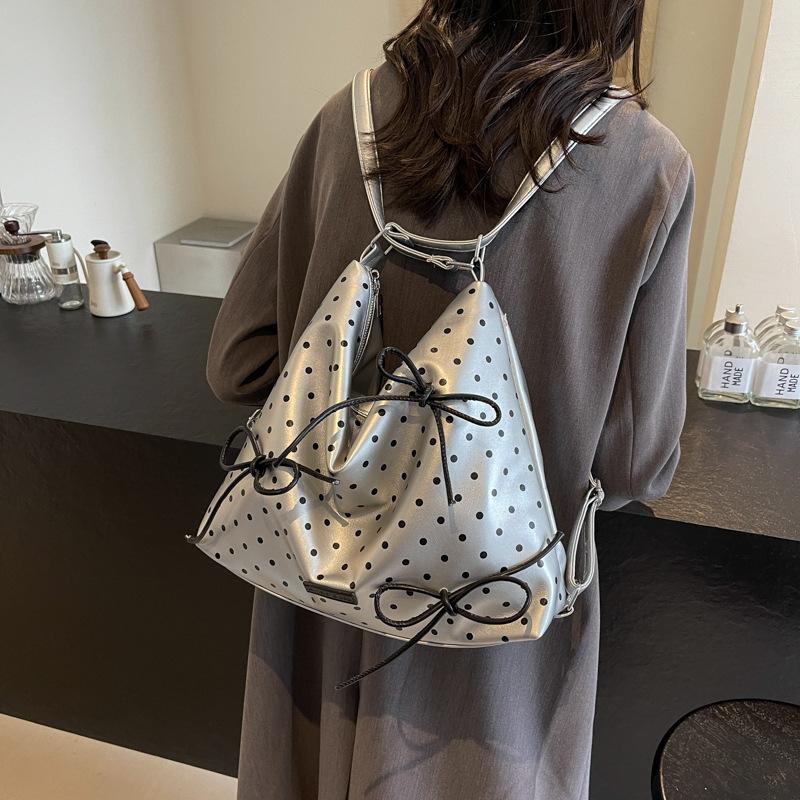 Schoolbag Casual Large Capacity College Style Women's Backpack 1011 New Popular Polka Dot Back Bag One Shoulder Crossbody Tote Bag