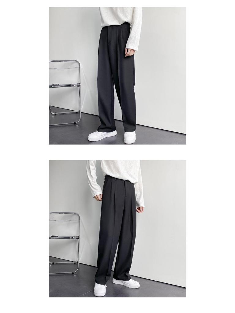 Spring & Autumn Men's Loose Korean White Wide-Leg Drape Trousers