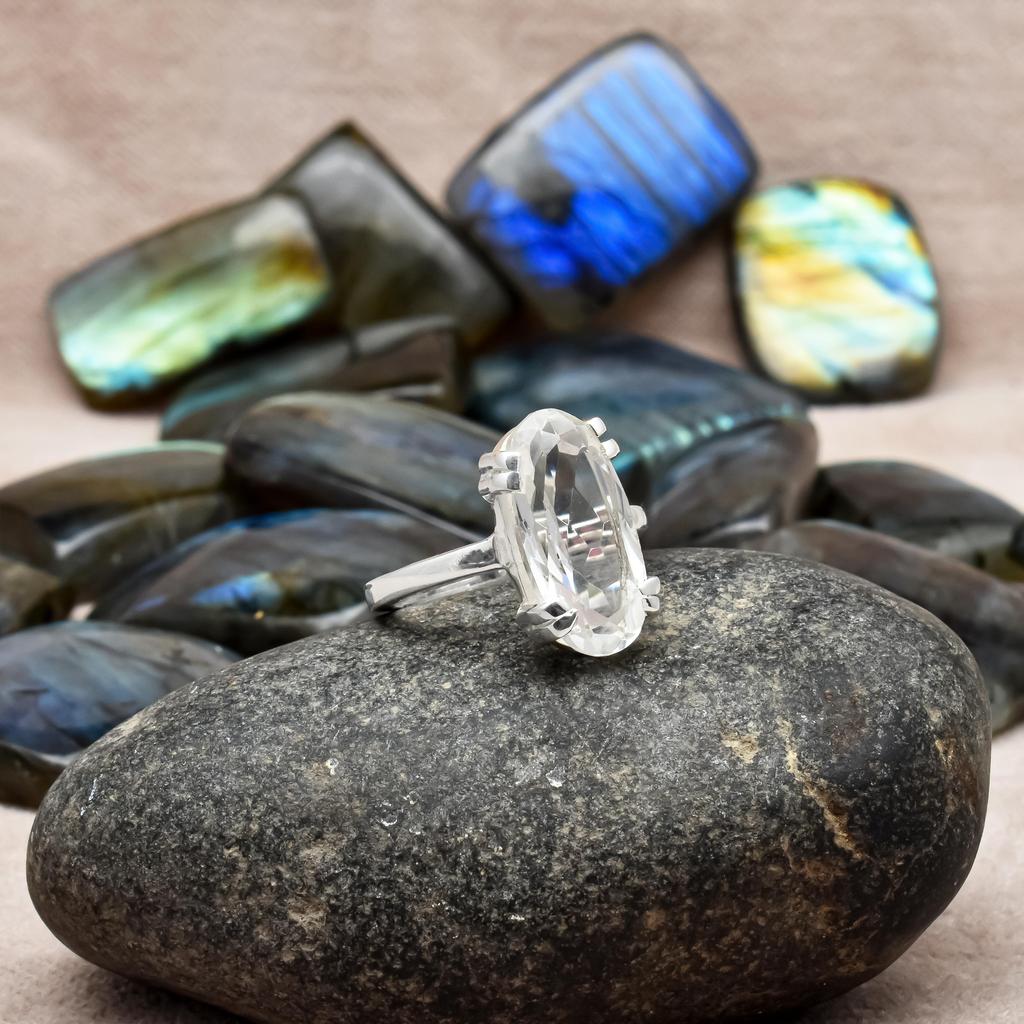 Oval Shape White Topaz Solid 925 Sterling Silver Prong Set Ring For Women & Girls Size 5 To 12