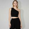 Irregular One-Shoulder Short Knit Crop Top - Women's Niche Fashion
