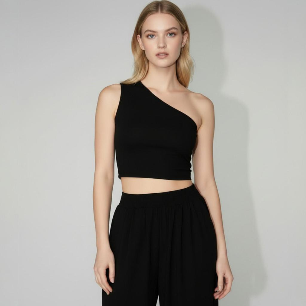Irregular One-Shoulder Short Knit Crop Top - Women's Niche Fashion