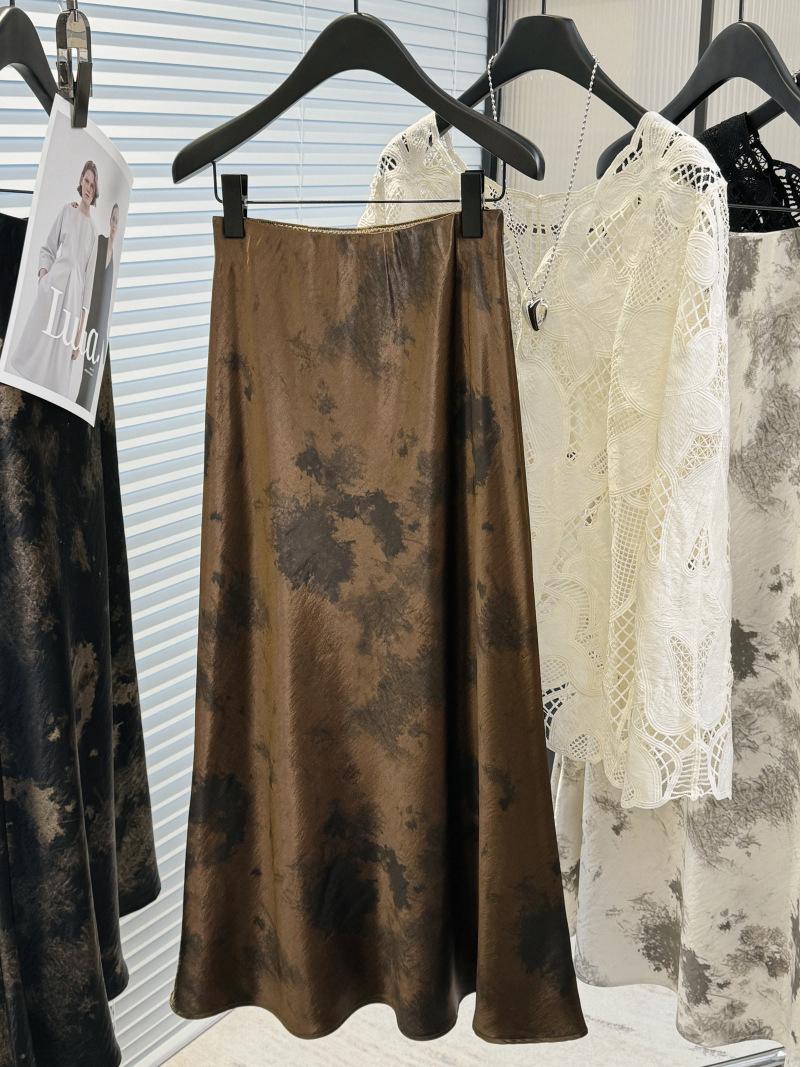 Женская высококачественная атласная юбка-миди с китайским принтом - Элегантный дизайн  рыбий хвост Extra Large кофейный