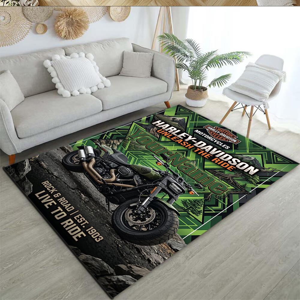 Harley-davidson Motorcycles Personalized Name Floor Rug Office Rug Perfect for Game Room Outdoor Kitchen Study room Antislip Carpet Decorate Offices