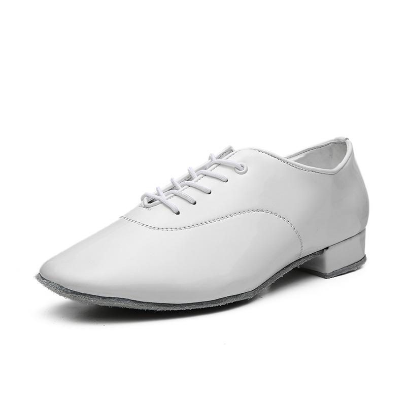 Men Modern Dance Shoes Waltz Dance Shoes Low Heel Square Dance Bright Leather Soft Bottom Fur Sole Boy Sneakers