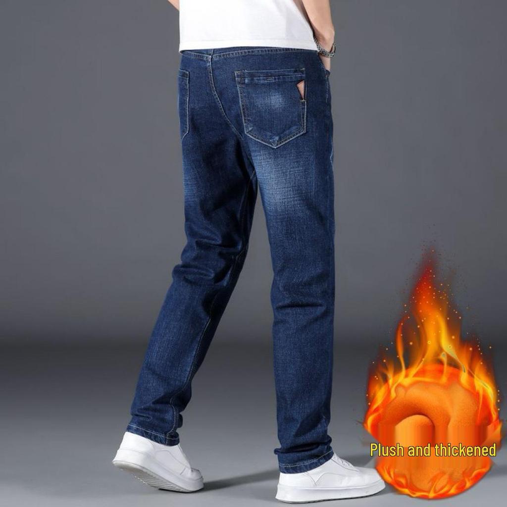 Men's Plus Size Fleece-Lined Straight Leg Jeans - Thick, Loose-Fit for Fall/Winter