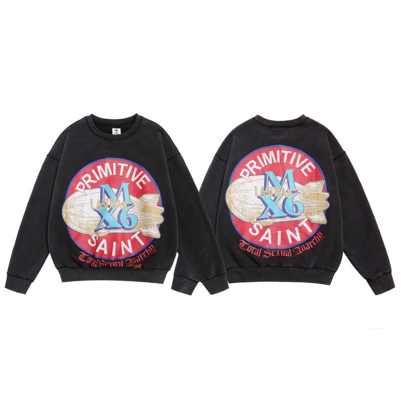 SAINT Retro Distressed Fleece Pullover Sweatshirt