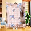 1pc 2D Flat Printing Spring And Summer New Arrival Pink Brown Plaid Bow Theme Digital Print Blanket, All-Season Use, Casual Throw, 100% Polyester Fibe