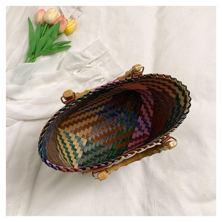 Dackel Welpe Gewebte Handtasche mit Bambusgriff Vintage Strandtasche