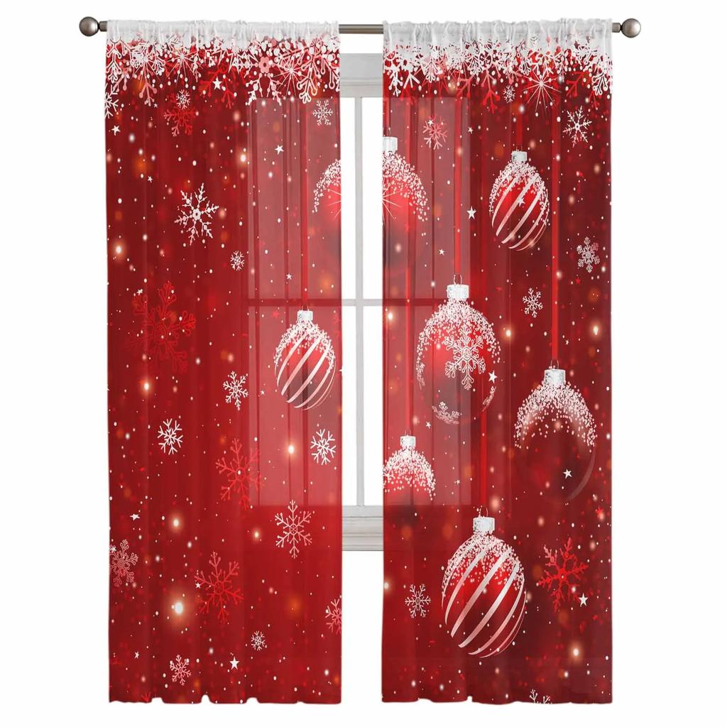 Christmas Snow Bulb Sheer Curtains for Living Room Decoration Window Curtains Kitchen Tulle Voile Curtains