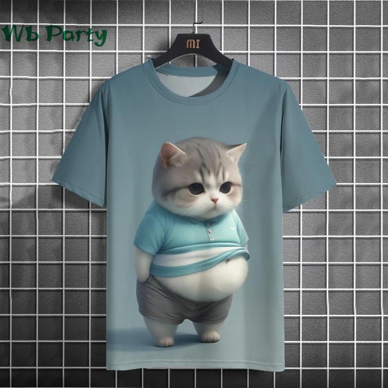 Cat Print T-shirts for Men Casual Short Sleeved Tee Oversized Mens Clothing Men's Funny T-shirt Animal Print Graphic T Shirts