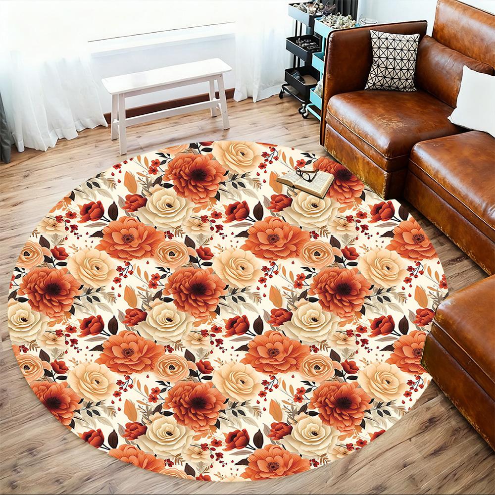 1pc Floral Pattern Round Chair Mat Area Rug - Non-Slip, Floor Mat for Office, Bedroom, and Indoor Decor -1002109
