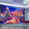 Christmas Fairy Tale Castle Street Fluorescent Tapestry Outer Space UV BlackLight Tapestry, Wall Hanging For Living Room Bedroom Office Home Decor