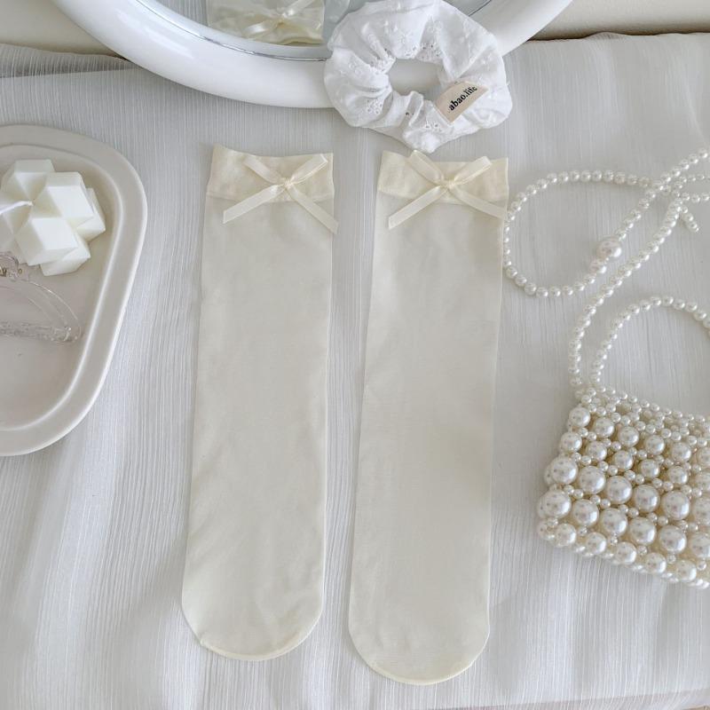 Female Summer Ultra Thin Model Sweet Bow Ballet Wind Transparent Cylinder Stack Socks