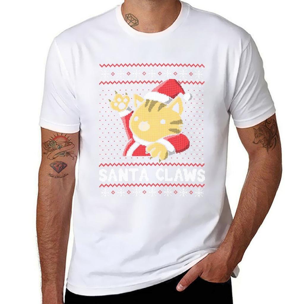 Xmas Ugly Sweater Cat Santa Claws Tshirt No Iron Casual Short Sleeve Top