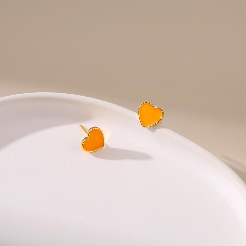 Sweet Dainty 18k Gold Plated Heart Oil Drop Stud Earrings For Women
