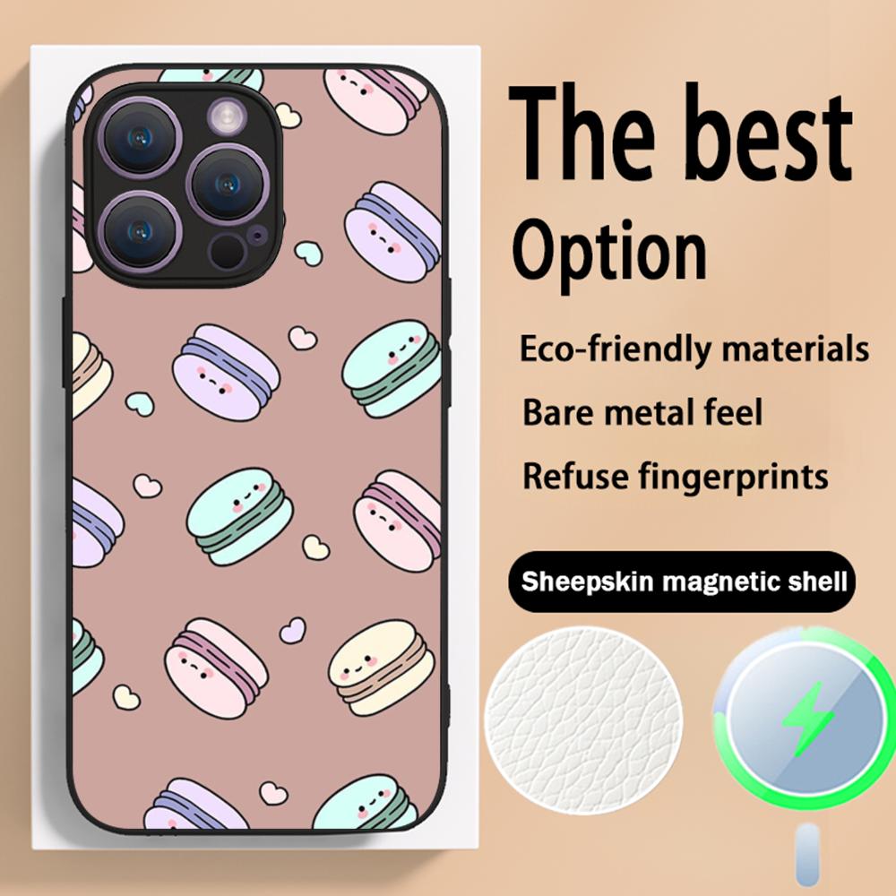 

Macaron Cute pink girl pattern Phone Case For iPhone 16 15 14 13 12 11 Plus Pro Max High-end Luxury Magsafe Sheepskin iPhone 15 Pro