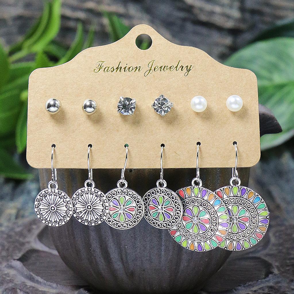 Ethnic Style Earrings for Women&Teen Girls Vintage Silver Geometric Shape Easy to Wear Match Various Outfits Gifts