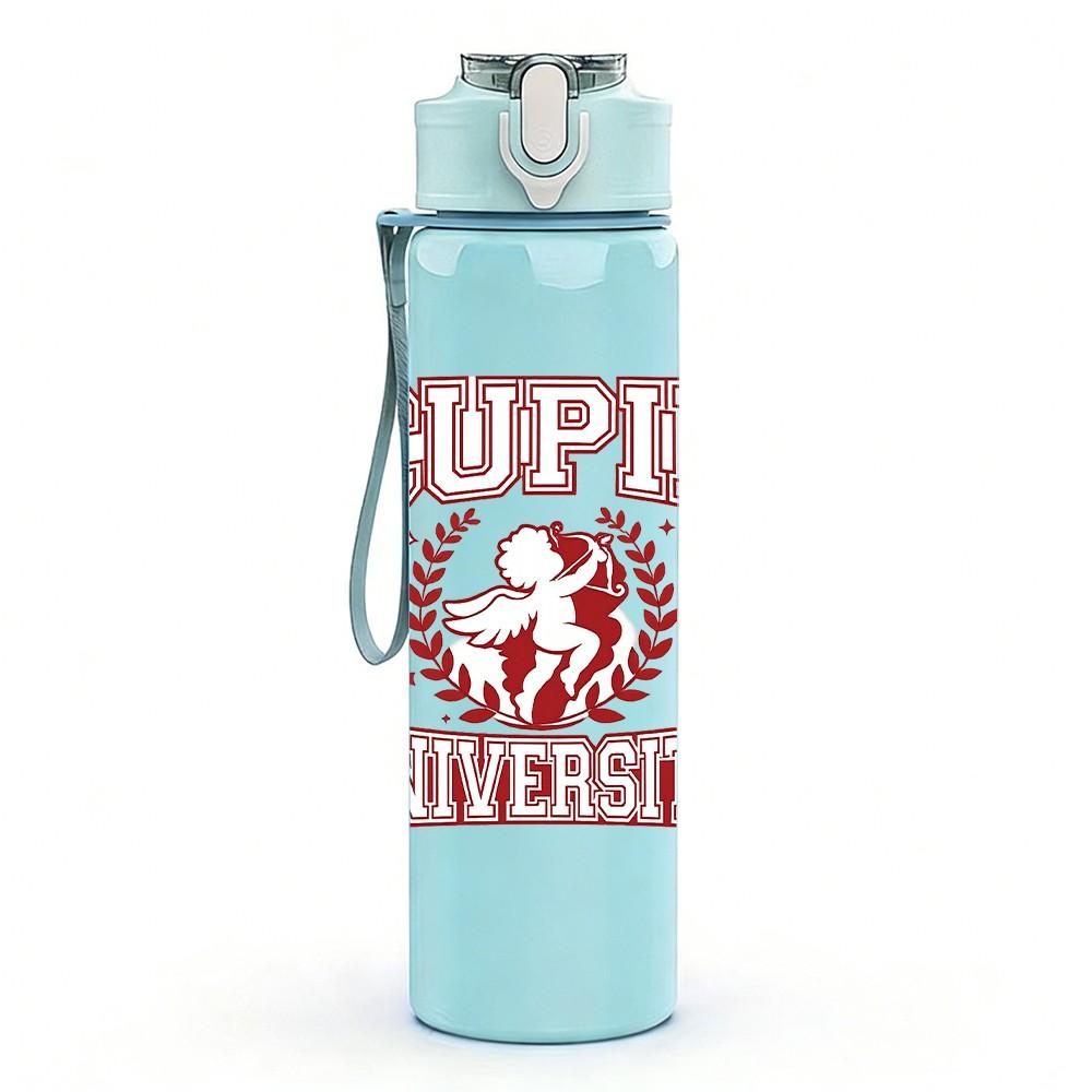 1PC Cupid University Retro Badge Print 750ml Color Plastic Sports Water Bottle Leakproof Flip Straw Lid Suitable for Sports Office Home Use
