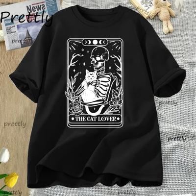 Katzenliebhaber Tarotkarte T-Shirt Damen Lustiges Katzen T-Shirt Katzenliebhaber Mama Übergroßes T-Shirt Grafik Retro T-Shirt Baumwolle Kurzarm Oberteile