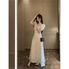 French lace-up bubble sleeve polka dot dress women's summer new ruffle edge waist thin chic temperament long dress