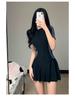 2023 Women's High-End Conservative Skirt-Style One-Piece Swimsuit - Slimming, Sporty, Belly-Covering, Flat-Leg Design for Hot Springs.