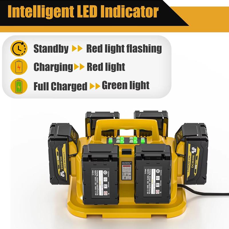 6-Ports for Dewalt Battery Charger, 20V/60V Simultaneous Charging ,Compatible with DCB200,DCB203,DCB204,Rapid Charger Station