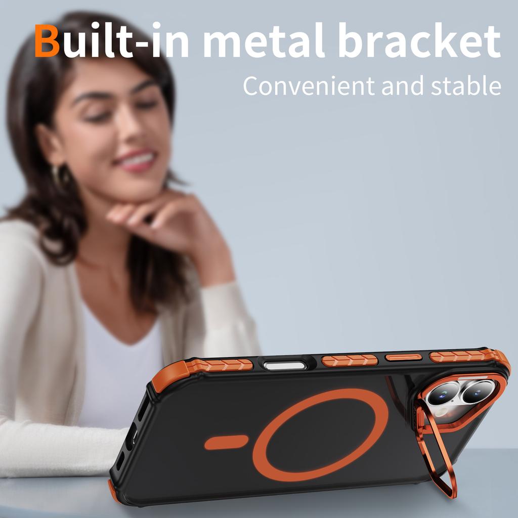 For iPhone 17 Case with Lens Kickstand Matte Phone Back Cover Compatible with MagSafe