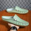 Fashion Handmade Casual Leather Slippers Men Summer Beach Slides Sandals Fashionable Outdoor Male Muller Shoes Non Slip Comfy Half Drag