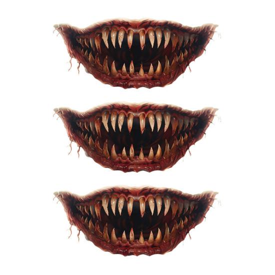 Spooky Theme Party Accessories 3Pcs Realistic Scary Mouth Tattoos for Halloween Zombie Vampire Clown Party, Waterproof Fangs Bloodstains Stickers