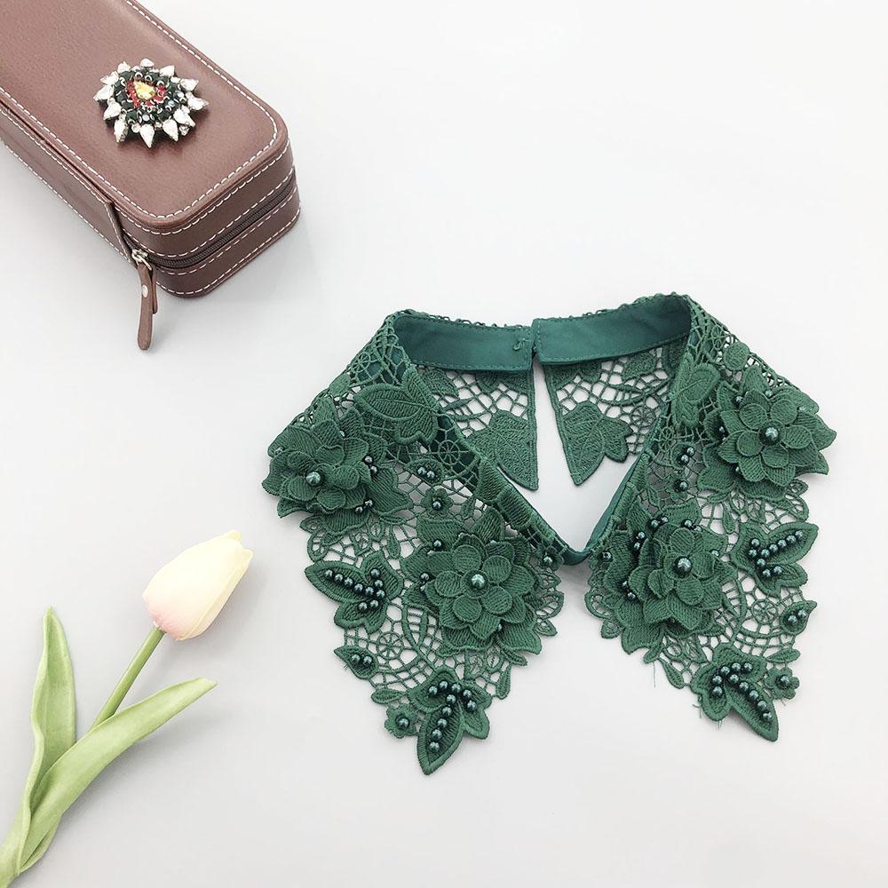 Fashion Multi-Color Hollow Out Lace Beaded Detachable Faux Collar Elegant Knitted Polyester Neck Accessory for Sweaters Shirt