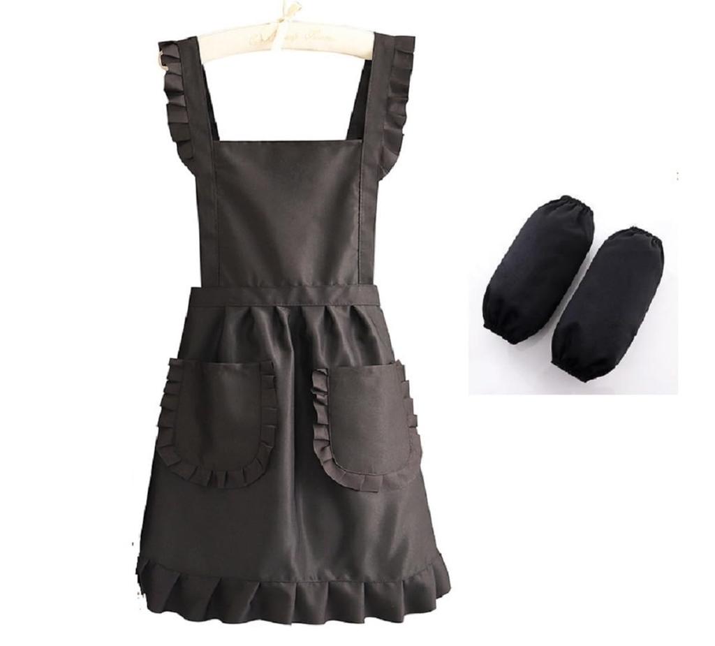 Fun Makeup Apron, Nail, Beauty Salon, Cafe Apron, Women's, Ruffled, Stylish, SP220 (Black)