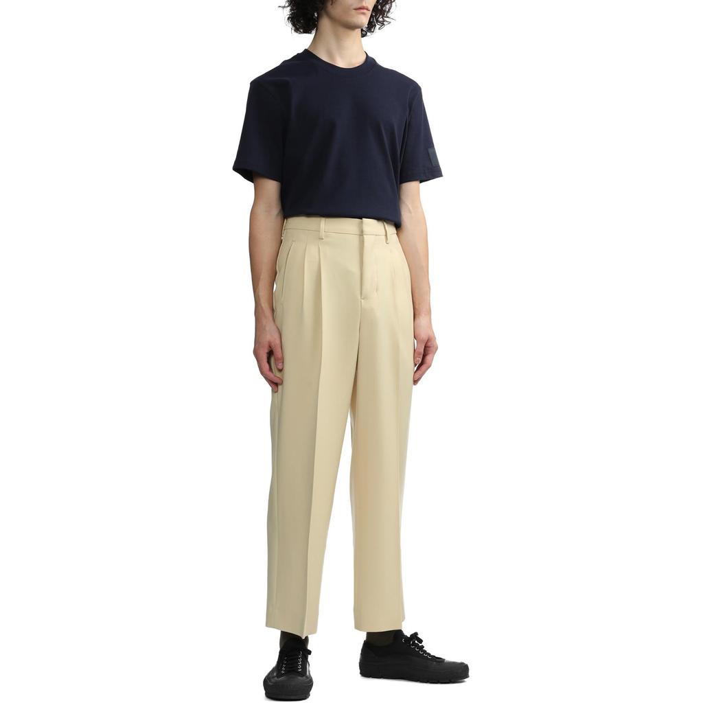 Amiparis Solid Color Label Casual Crew Neck Short Sleeve T-Shirt Unisex Tops Deep-Blue UTS017.726-2