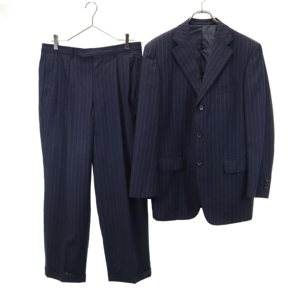 VISARUNO Wool Stripe Suit Setup 4-M Navy Men's Used