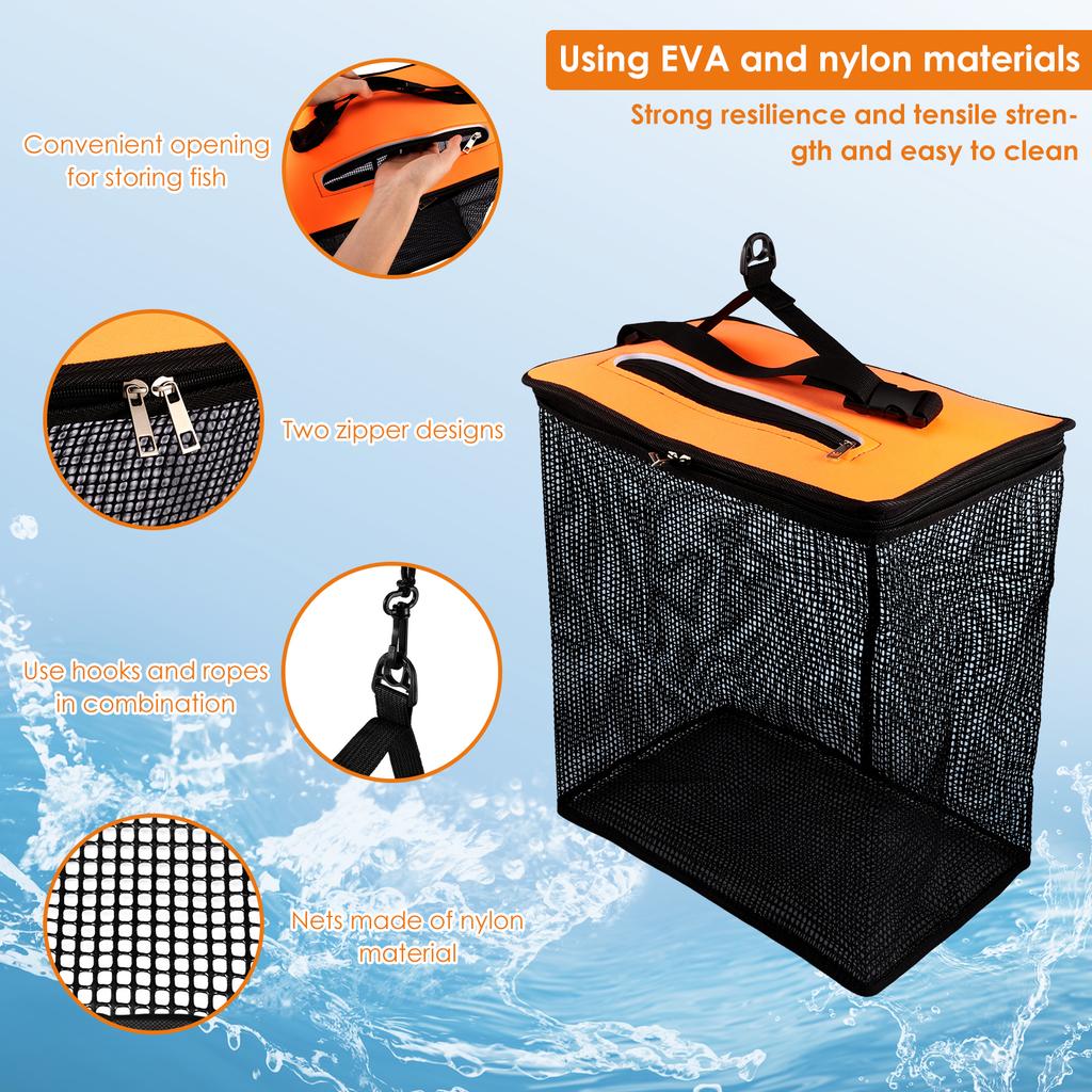 Floating Fishing basket 3.6/10 Gallons Portable Fishing Basket with 5 Meters Rope Fish Cage for Fisherman and Fishing Enthusiast