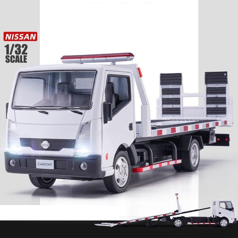 

1/32 Nissan Cabstar Trailer Platform Truck Toy Car Diecast Matal Vehicle Model Pull Back Sound & Light Collection Gift Boys Kid белый
