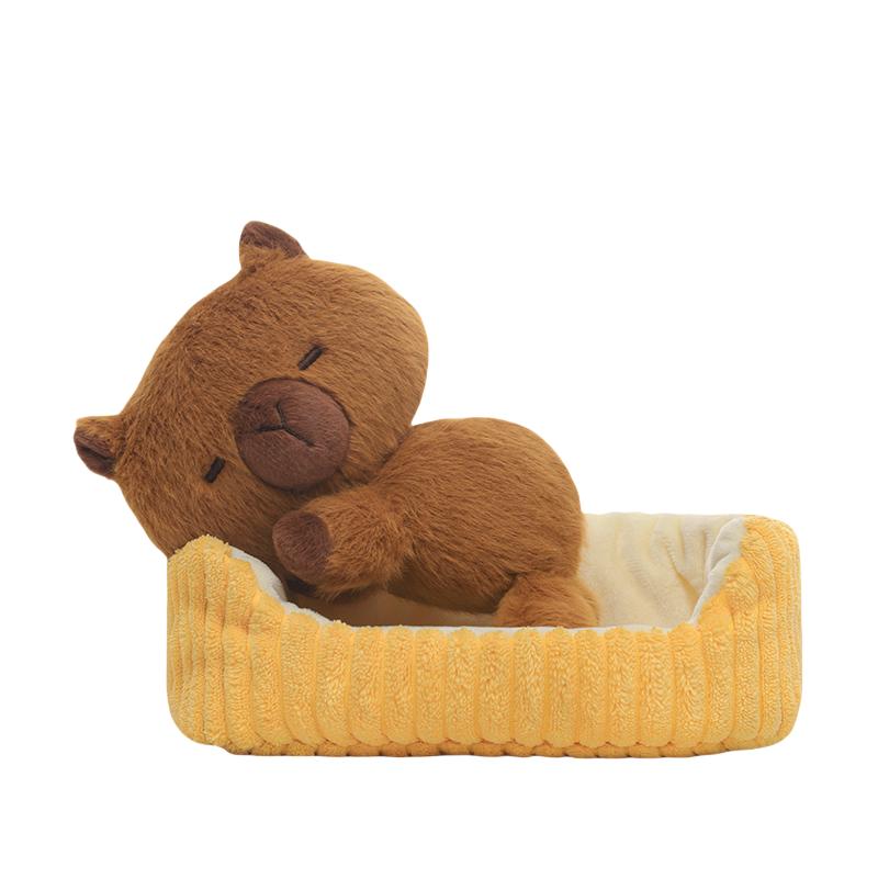 High Quality Lying Capybara Black Cat Fox In Nest Super Cute Cartoon Stuffed Animals Cuddly Plushie for Kids Birthday Gift