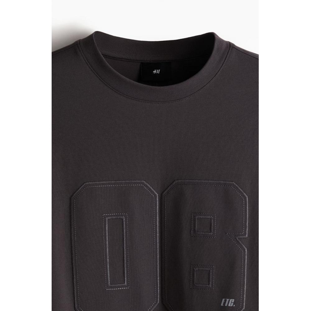 H M Loose Fit Long Sleeved Jersey Top Dark Grey 06