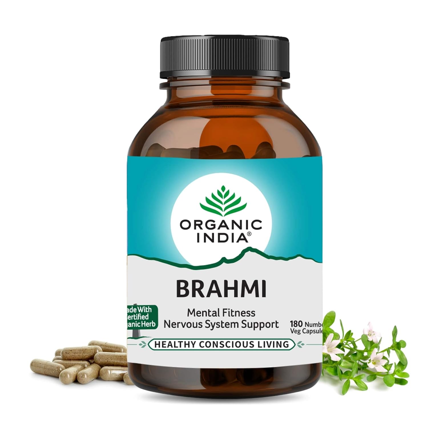 

TATA Organic India Brahmi 180 Veg Capsules for Memory, Concentration, Mental Fitness and Stress Relief, Organic Supplement