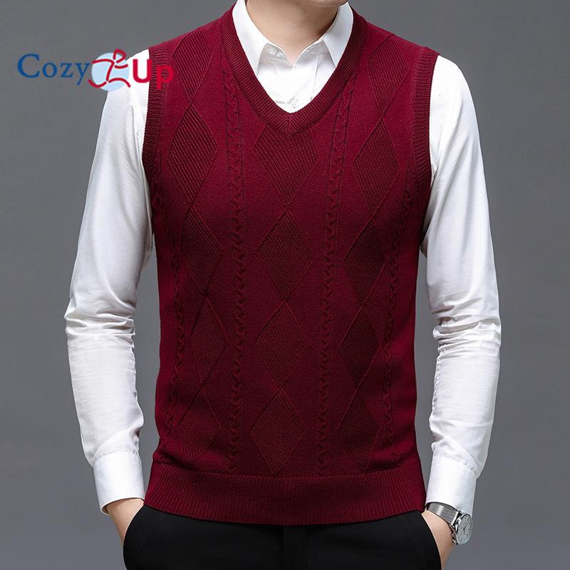 Cozy Up Men's Sweater Vest V Neck Slim Fit Casual Sleeveless Twisted Knitted Pullover Sweater