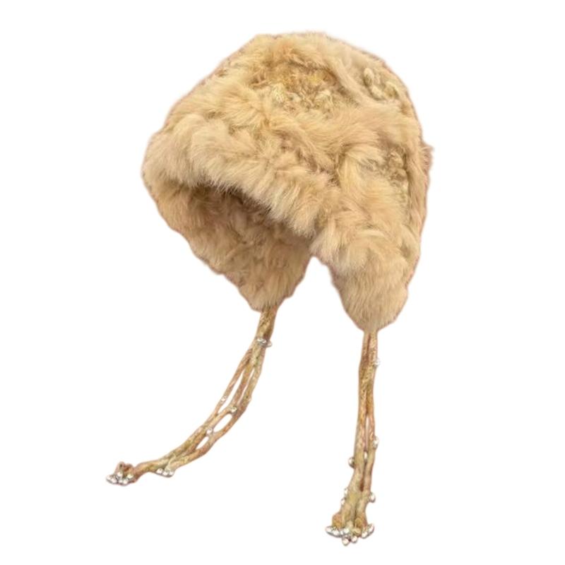 Fashion Thicken Hooded Headwear Unisex Plush Hat with Exquisite Furry Detail for Trending Appeal жёлтый