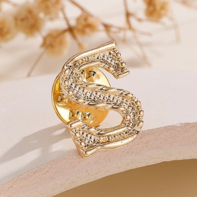 2Pcs New Metal Initial A To Z 26 Letters Pin Suit Shirt Collar Lapel Brooch Pin Badge Fashion Jewelry For Men Women Accessories