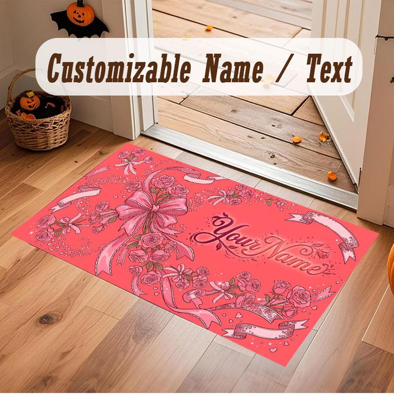 Floral Garden Theme Crystal Velvet Floor Rug Personalized Custom Name Text Warm Carpet Home Decoration