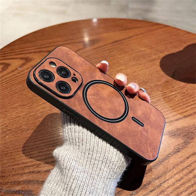 Luxury Wireless Charging Magnetic Cortex Leather Phone Case For Iphone 14 13 12 11 Pro Max 14 Plus 14pro Shockproof Bumper Cover