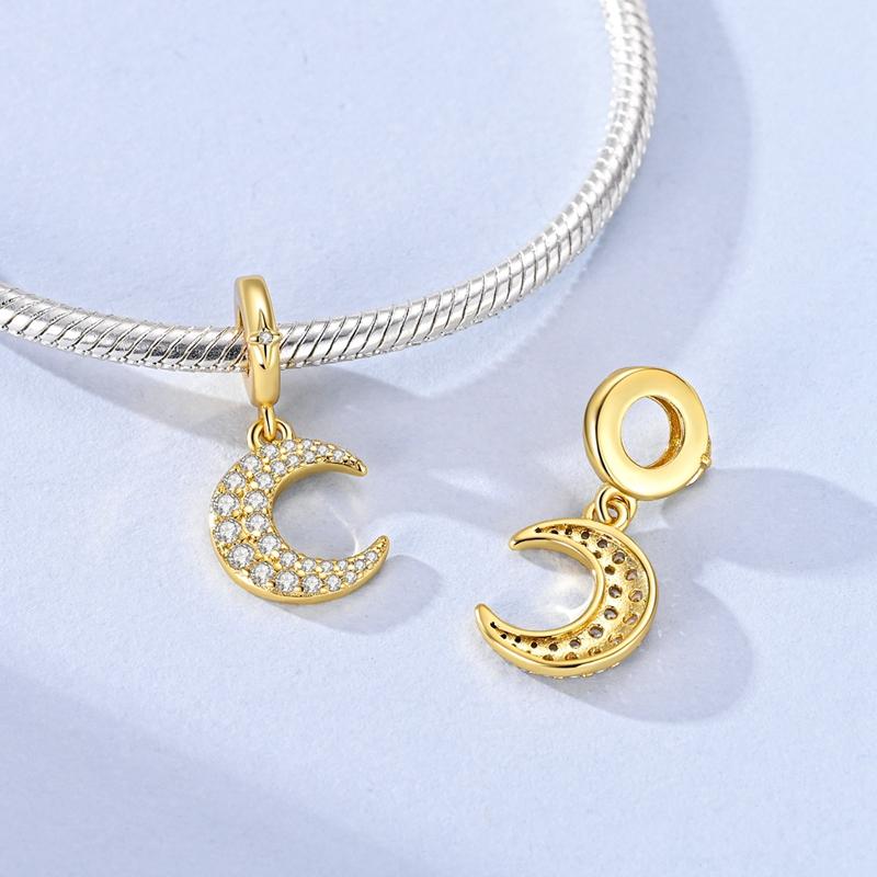 925 Silver Golden Series Cross Star Moon Charms Beads For Women Fit Bracelet DIY Birthday Party Jewelry Gifts
