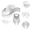 3pcs/Set Bandana Stage Performance Hat Rhinestone Tassel Heart Sunglasses Western Cowboy Hat Solid Color 3pcs/Set
