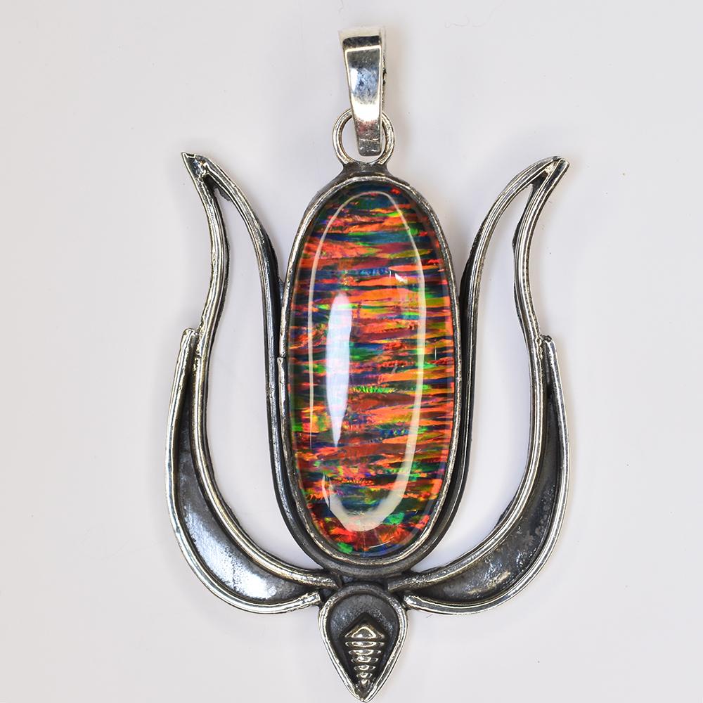 Natural Opal Pendant 53 ct 925 Sterling Silver Oval Birthstone October Birthday Birthstone