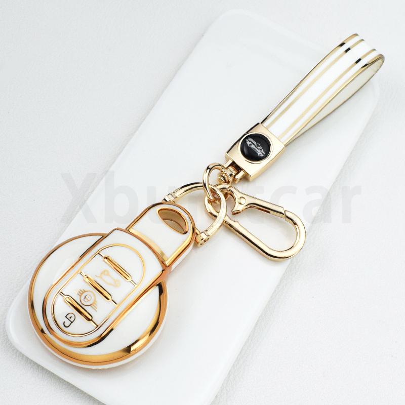 Gold Edge Tpu Car Key Fob Cover For Bmw Mini Cooper S One Jcw F54 F55 F56 F57 F60 Clubman Countryman Shell Fob Holder Keyless